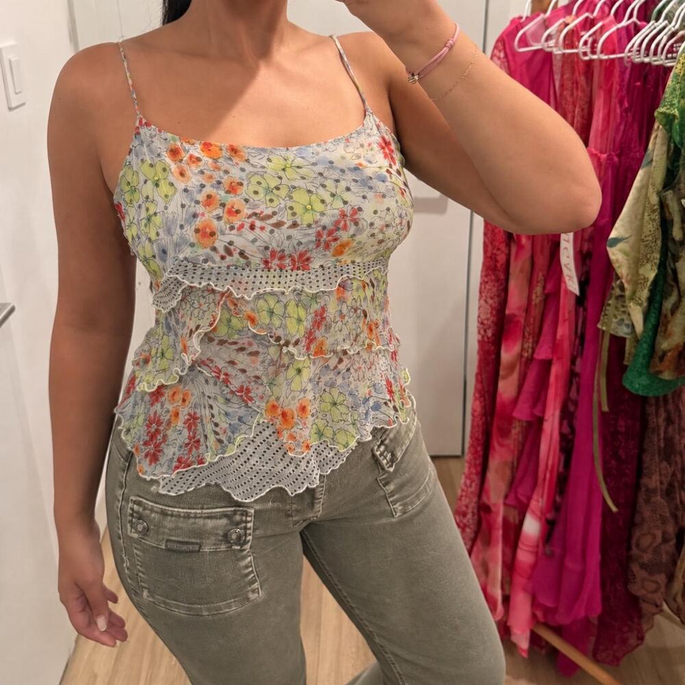 Euro Vintage Rene Derhy Polka Dot Floral Cami Top